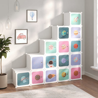 Stella Homewares Cube Storage Cabinet for Kids with 15 Cubes White PP