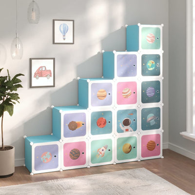 Stella Homewares Cube Storage Cabinet for Kids with 15 Cubes Blue PP