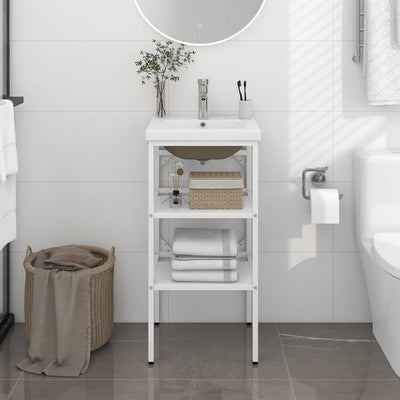 Stella Homewares Bathroom Washbasin Frame with Built-in Basin White Iron