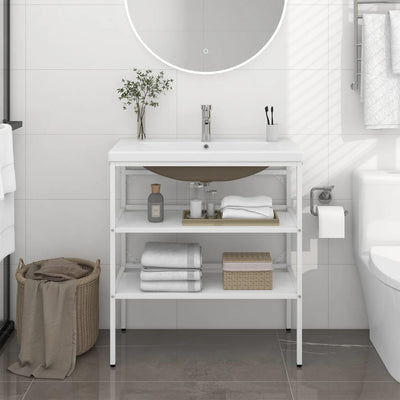 Stella Homewares Bathroom Washbasin Frame with Built-in Basin White Iron