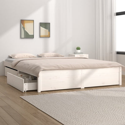 Stella Homewares Bed Frame without Mattress with Drawers White 183x203 cm King