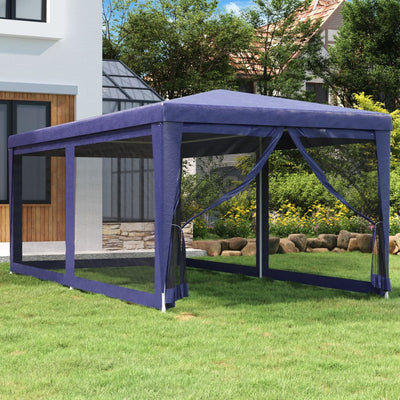 Stella Homewares Party Tent with 6 Mesh Sidewalls Blue 3x6 m HDPE