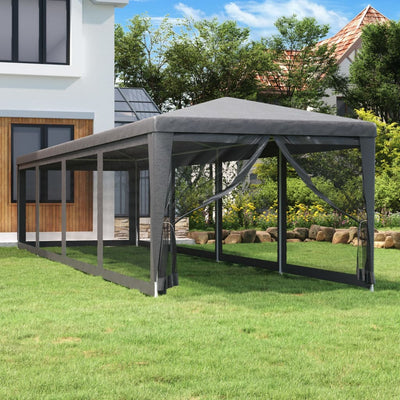 Stella Homewares Party Tent with 10 Mesh Sidewalls Anthracite 3x12 m HDPE
