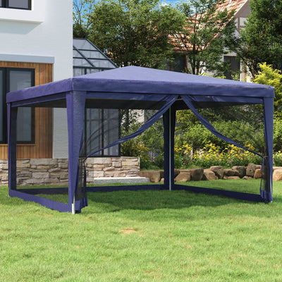 Stella Homewares Party Tent with 4 Mesh Sidewalls Blue 4x4 m HDPE