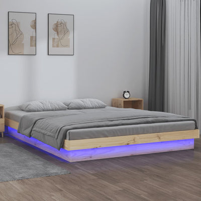 Stella Homewares LED Bed Frame without Mattress 135x190 cm Solid Wood