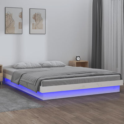 Stella Homewares LED Bed Frame without Mattress White 135x190 cm Solid Wood