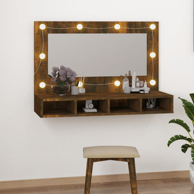 Stella Homewares Mirror Cabinet with LED Smoked Oak 90x31.5x62 cm