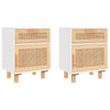 Stella Homewares Bedside Cabinets 2 pcs White Solid Wood Pine and Natural Rattan