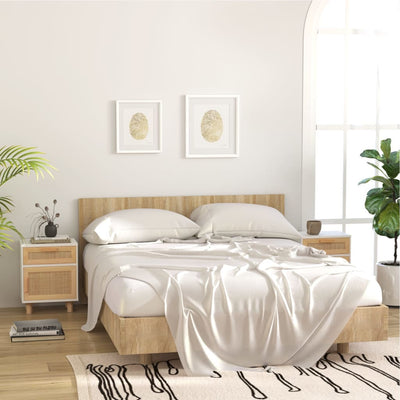 Stella Homewares Bedside Cabinets 2 pcs White Solid Wood Pine and Natural Rattan
