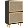Stella Homewares Shoe Cabinet Black 52x25x80 cm Engineered Wood and Natural Rattan