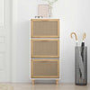 Stella Homewares Shoe Cabinet White 52x25x115 cm Engineered Wood and Natural Rattan