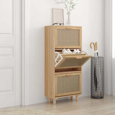 Stella Homewares Shoe Cabinet Brown 52x25x115 cm Engineered Wood and Natural Rattan