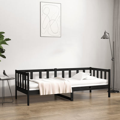 Stella Homewares Day Bed without Mattress Black 90x190 cm Solid Wood Pine