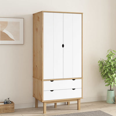 Stella Homewares Wardrobe OTTA Brown and White 76.5x53x172 cm Solid Wood Pine