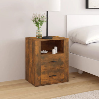 Stella Homewares Bedside Cabinet Smoked Oak 50x36x60 cm Engineered Wood