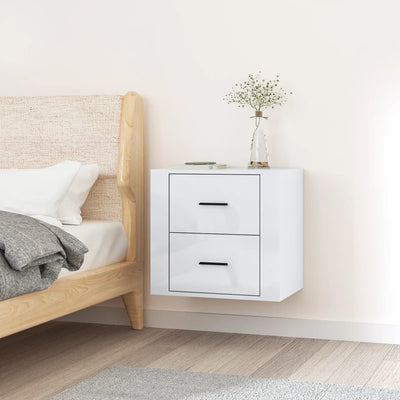 Stella Homewares Wall-mounted Bedside Cabinet High Gloss White 50x36x47 cm