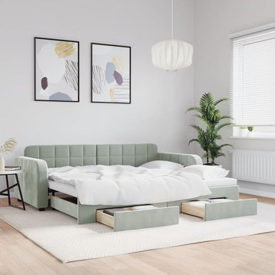 Stella Homewares Daybed with Trundle&Drawers without Mattress Light Grey 90x190 cm