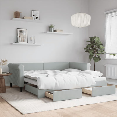 Stella Homewares Daybed with Trundle&Drawers without Mattress Light Grey 90x190 cm