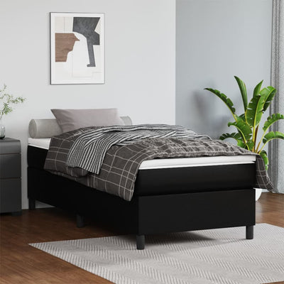 Stella Homewares Box Spring Bed with Mattress Black 106x203 cm King Single Size Faux Leather