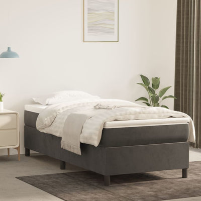 Stella Homewares Box Spring Bed with Mattress Dark Grey 106x203 cm King Single Size Velvet