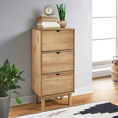 Stella Homewares Shoe Cabinet OTTA with 3 Drawers Brown Solid Wood Pine