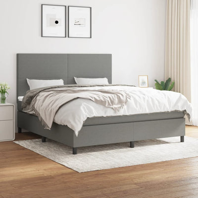Stella Homewares Box Spring Bed with Mattress Dark Grey 153x203 cm Queen Size Fabric