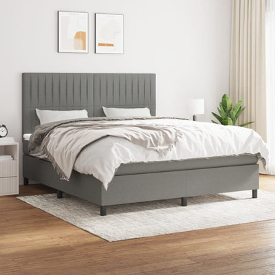 Stella Homewares Box Spring Bed with Mattress Dark Grey 153x203 cm Queen Size Fabric