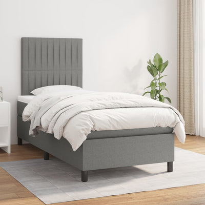 Stella Homewares Box Spring Bed with Mattress Dark Grey 106x203 cm King Single Size Fabric