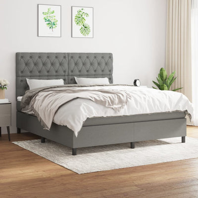 Stella Homewares Box Spring Bed with Mattress Dark Grey 153x203 cm Queen Size Fabric