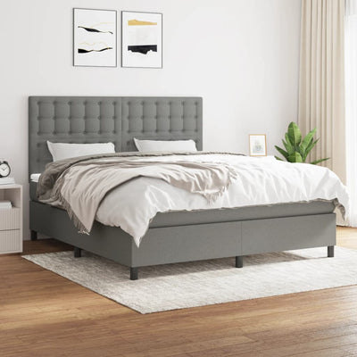 Stella Homewares Box Spring Bed with Mattress Dark Grey 153x203 cm Queen Size Fabric
