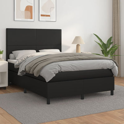 Stella Homewares Box Spring Bed with Mattress Black 137x187 cm Double Size Faux Leather