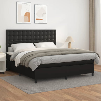 Stella Homewares Box Spring Bed with Mattress Black 153x203 cm Queen Size Faux Leather