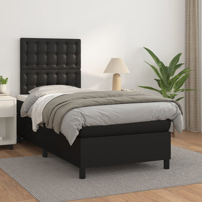Stella Homewares Box Spring Bed with Mattress Black 106x203 cm King Single Size Faux Leather