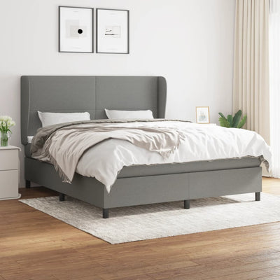 Stella Homewares Box Spring Bed with Mattress Dark Grey 153x203 cm Queen Size Fabric