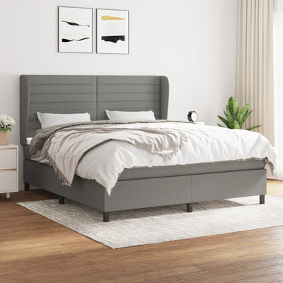 Stella Homewares Box Spring Bed with Mattress Dark Grey 153x203 cm Queen Size Fabric