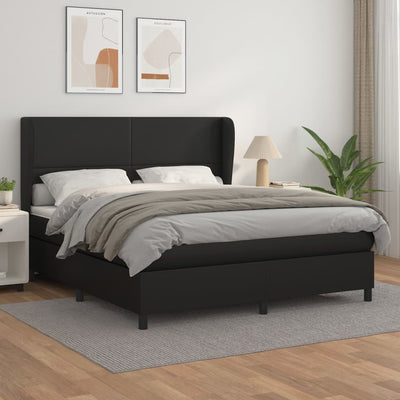 Stella Homewares Box Spring Bed with Mattress Black 153x203 cm Queen Size Faux Leather