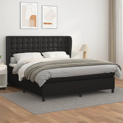 Stella Homewares Box Spring Bed with Mattress Black 153x203 cm Queen Size Faux Leather