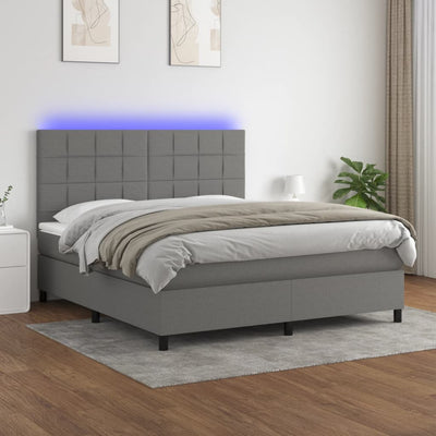 Stella Homewares Box Spring Bed with Mattress&LED Dark Grey 153x203 cm Queen Size Fabric