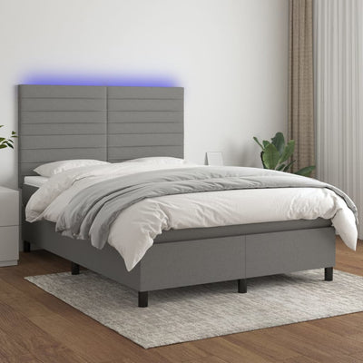 Stella Homewares Box Spring Bed with Mattress&LED Dark Grey 137x187 cm Double Size Fabric