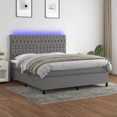 Stella Homewares Box Spring Bed with Mattress&LED Dark Grey 153x203 cm Queen Size Fabric