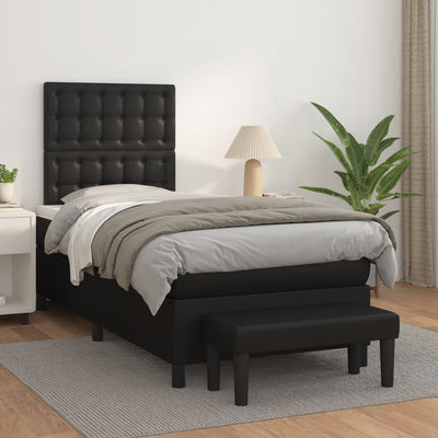 Stella Homewares Box Spring Bed with Mattress Black 106x203 cm King Single Size Faux Leather