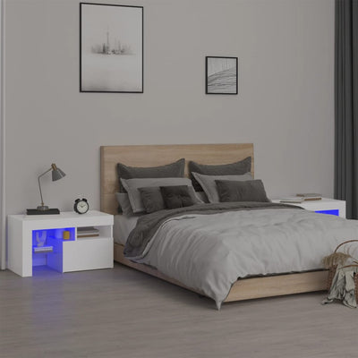 Stella Homewares Bedside Cabinets 2 pcs with LED Lights White 70x36.5x40 cm