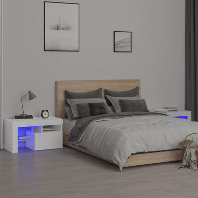 Stella Homewares Bedside Cabinets 2 pcs with LED Lights High Gloss White 70x36.5x40 cm
