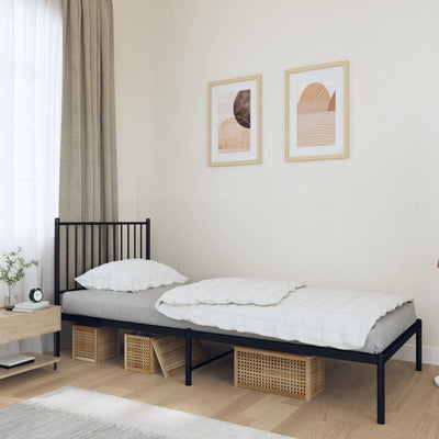 Stella Homewares Metal Bed Frame without Mattress with Headboard Black 90x190 cm
