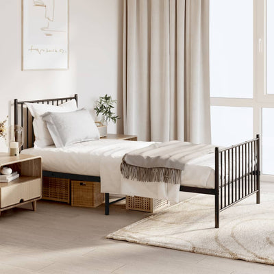Stella Homewares Metal Bed Frame without Mattress with Footboard Black 90x190 cm