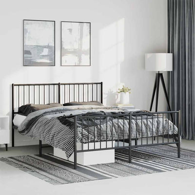 Stella Homewares Metal Bed Frame without Mattress with Footboard Black 135x190 cm