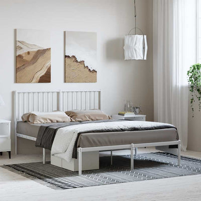 Stella Homewares Metal Bed Frame without Mattress with Headboard White 135x190 cm