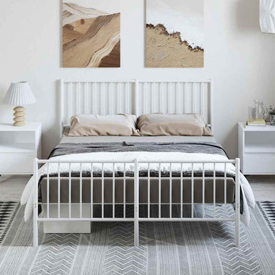 Stella Homewares Metal Bed Frame without Mattress with Footboard White 135x190 cm