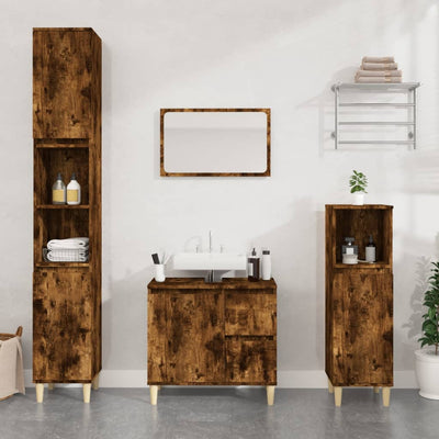 Stella Homewares Bathroom Cabinet Smoked Oak 30x30x190 cm Engineered Wood