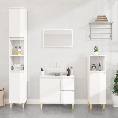 Stella Homewares Bathroom Cabinet High Gloss White 30x30x100 cm Engineered Wood